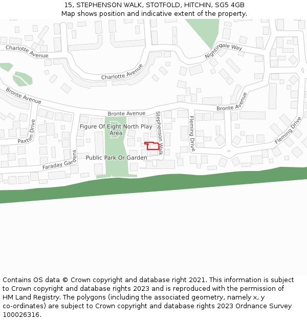 15, STEPHENSON WALK, STOTFOLD, HITCHIN, SG5 4GB: Location map and indicative extent of plot