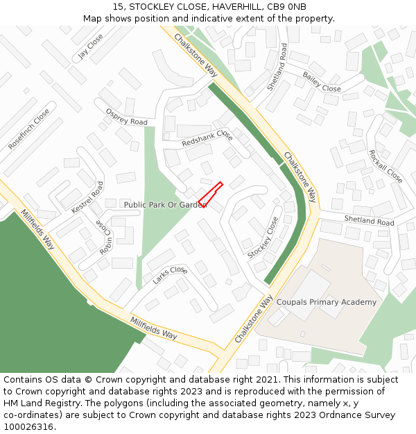 15, STOCKLEY CLOSE, HAVERHILL, CB9 0NB: Location map and indicative extent of plot
