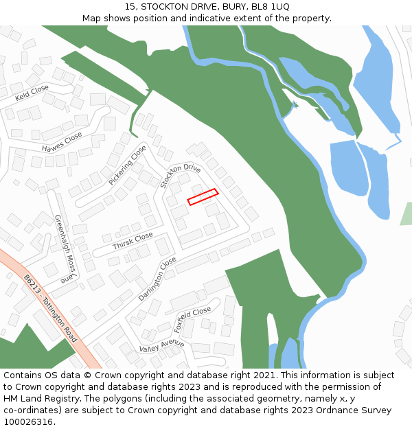 15, STOCKTON DRIVE, BURY, BL8 1UQ: Location map and indicative extent of plot