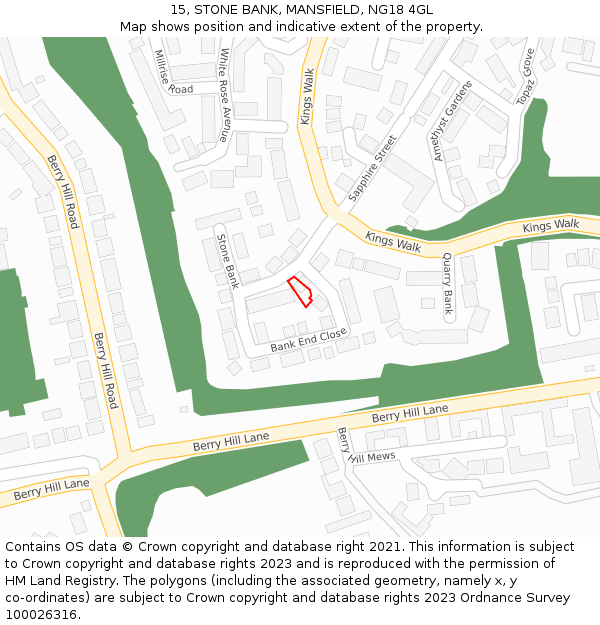 15, STONE BANK, MANSFIELD, NG18 4GL: Location map and indicative extent of plot