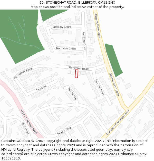 15, STONECHAT ROAD, BILLERICAY, CM11 2NX: Location map and indicative extent of plot