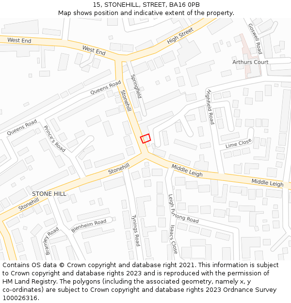 15, STONEHILL, STREET, BA16 0PB: Location map and indicative extent of plot