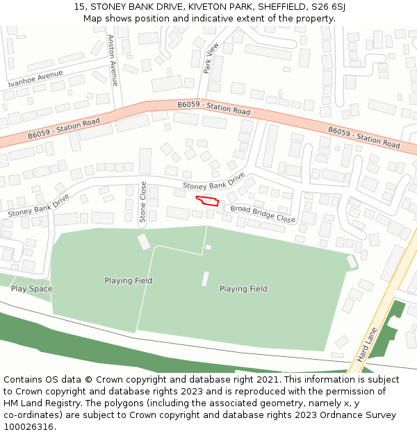 15, STONEY BANK DRIVE, KIVETON PARK, SHEFFIELD, S26 6SJ: Location map and indicative extent of plot