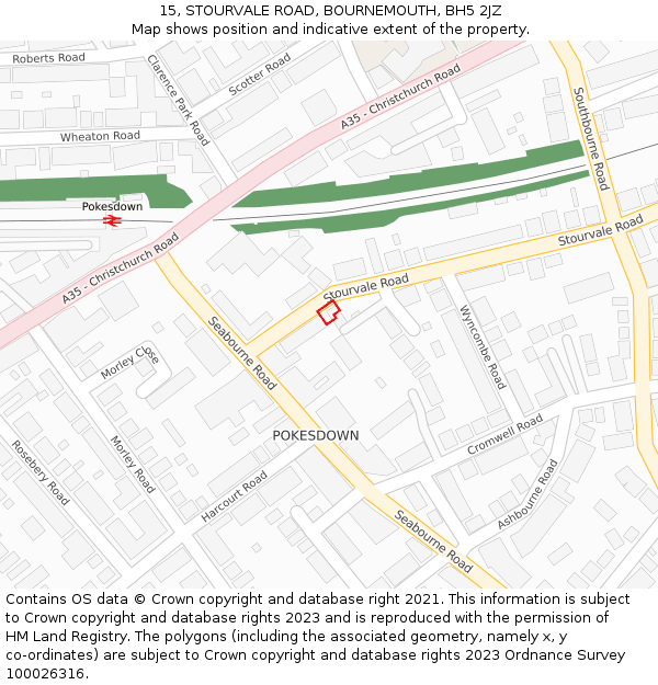 15, STOURVALE ROAD, BOURNEMOUTH, BH5 2JZ: Location map and indicative extent of plot