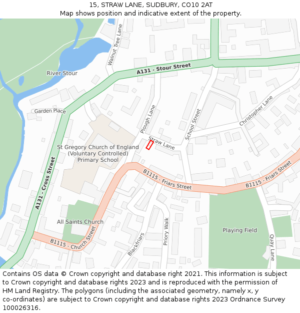 15, STRAW LANE, SUDBURY, CO10 2AT: Location map and indicative extent of plot