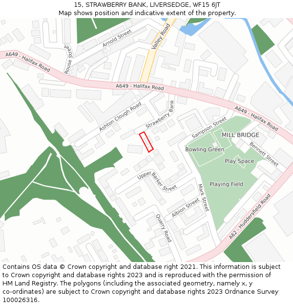 15, STRAWBERRY BANK, LIVERSEDGE, WF15 6JT: Location map and indicative extent of plot