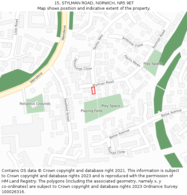 15, STYLMAN ROAD, NORWICH, NR5 9ET: Location map and indicative extent of plot