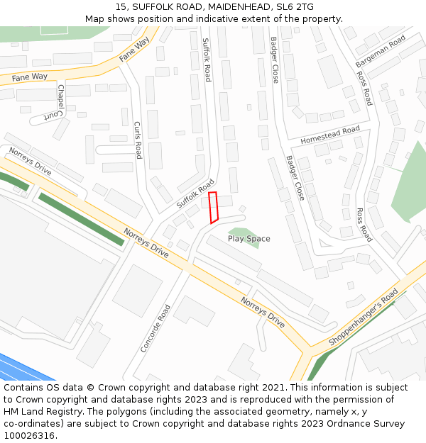 15, SUFFOLK ROAD, MAIDENHEAD, SL6 2TG: Location map and indicative extent of plot