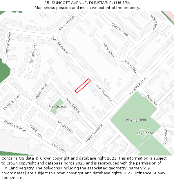 15, SUNCOTE AVENUE, DUNSTABLE, LU6 1BN: Location map and indicative extent of plot