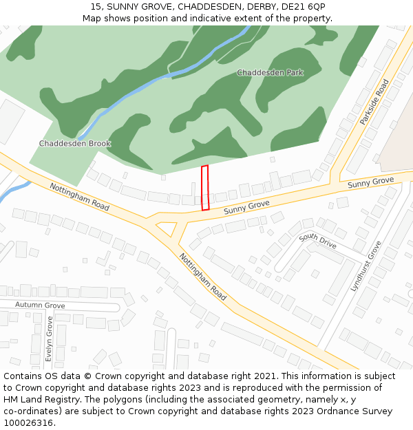 15, SUNNY GROVE, CHADDESDEN, DERBY, DE21 6QP: Location map and indicative extent of plot