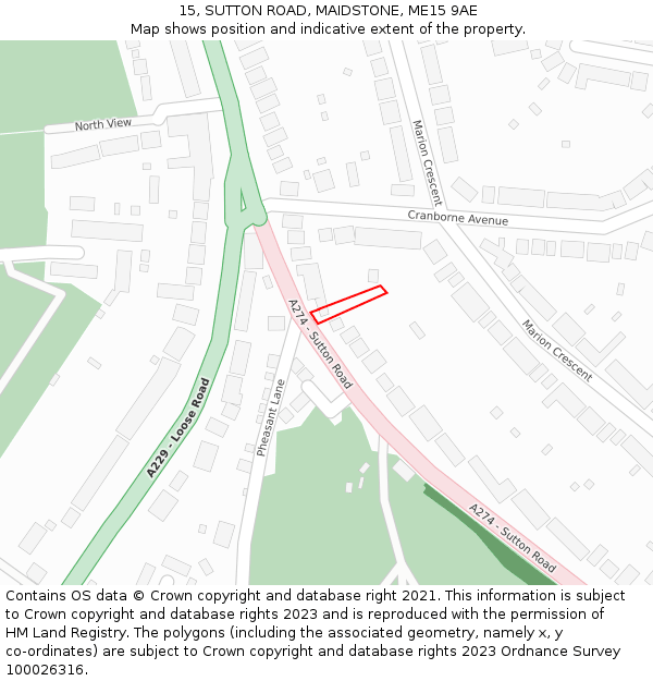 15, SUTTON ROAD, MAIDSTONE, ME15 9AE: Location map and indicative extent of plot