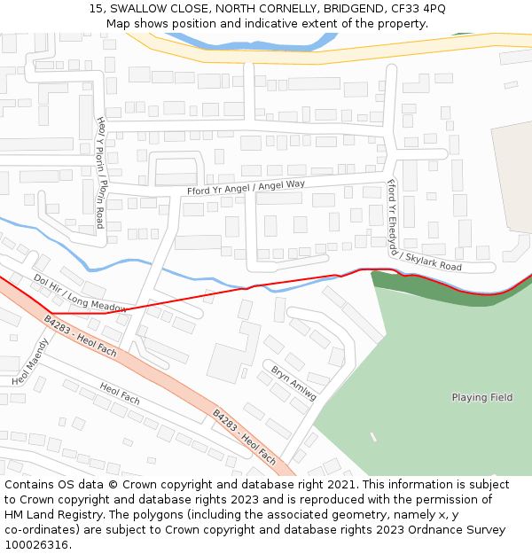 15, SWALLOW CLOSE, NORTH CORNELLY, BRIDGEND, CF33 4PQ: Location map and indicative extent of plot