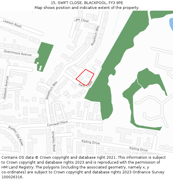 15, SWIFT CLOSE, BLACKPOOL, FY3 9PE: Location map and indicative extent of plot