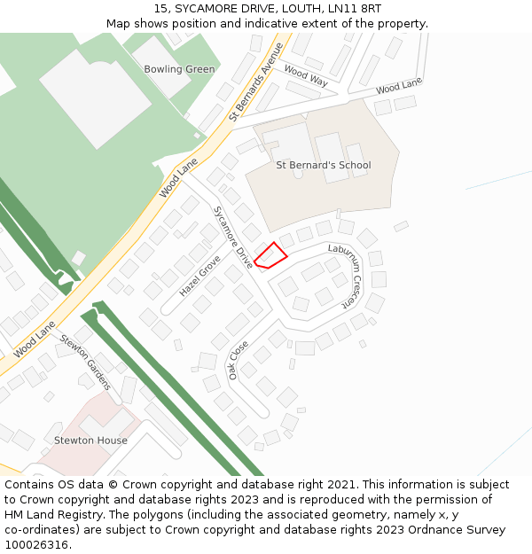 15, SYCAMORE DRIVE, LOUTH, LN11 8RT: Location map and indicative extent of plot