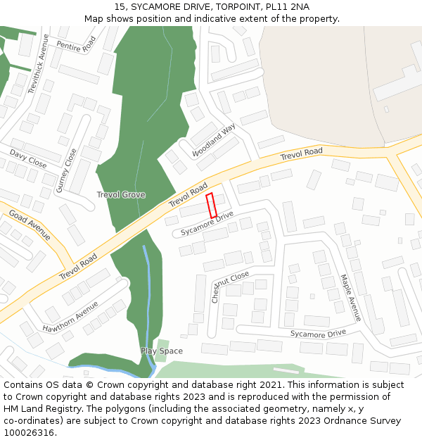 15, SYCAMORE DRIVE, TORPOINT, PL11 2NA: Location map and indicative extent of plot