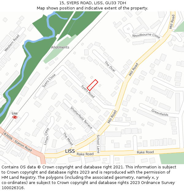 15, SYERS ROAD, LISS, GU33 7DH: Location map and indicative extent of plot