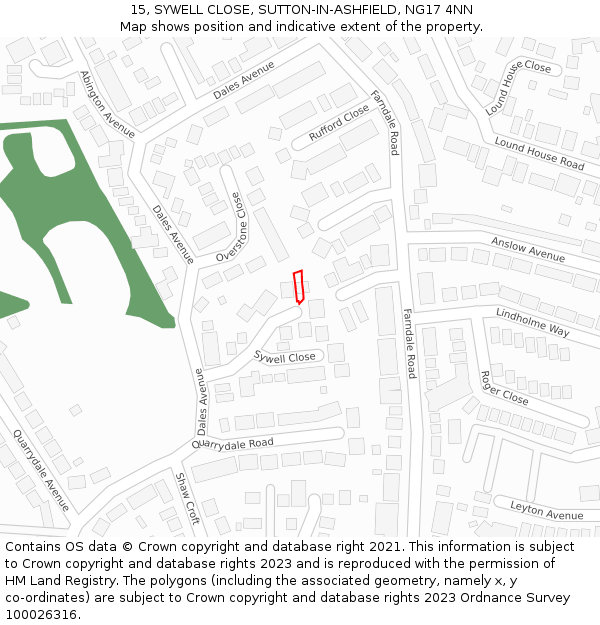 15, SYWELL CLOSE, SUTTON-IN-ASHFIELD, NG17 4NN: Location map and indicative extent of plot
