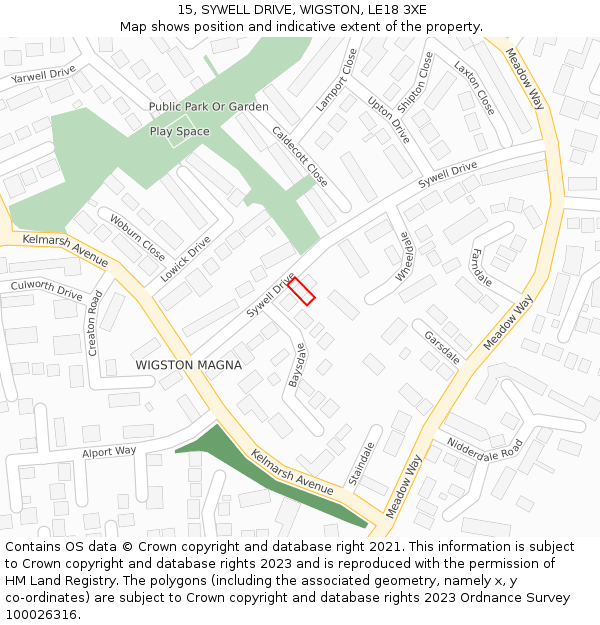 15, SYWELL DRIVE, WIGSTON, LE18 3XE: Location map and indicative extent of plot