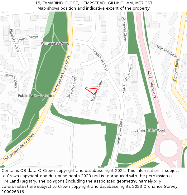 15, TAMARIND CLOSE, HEMPSTEAD, GILLINGHAM, ME7 3ST: Location map and indicative extent of plot