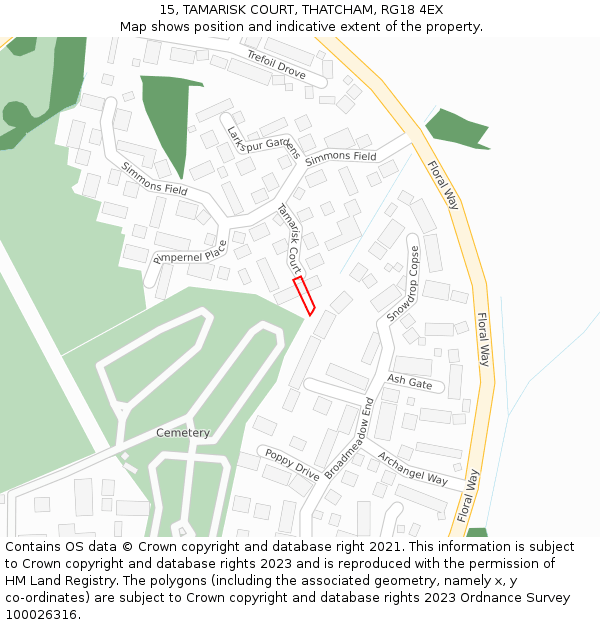 15, TAMARISK COURT, THATCHAM, RG18 4EX: Location map and indicative extent of plot