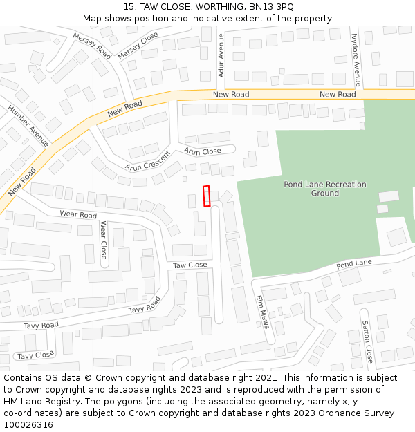 15, TAW CLOSE, WORTHING, BN13 3PQ: Location map and indicative extent of plot
