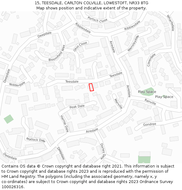 15, TEESDALE, CARLTON COLVILLE, LOWESTOFT, NR33 8TG: Location map and indicative extent of plot