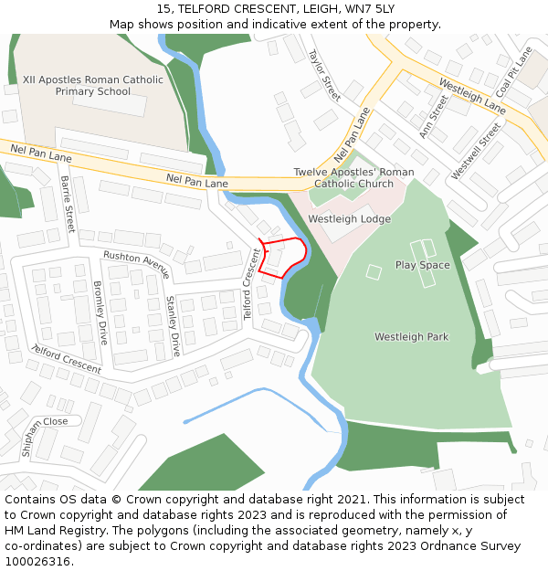 15, TELFORD CRESCENT, LEIGH, WN7 5LY: Location map and indicative extent of plot