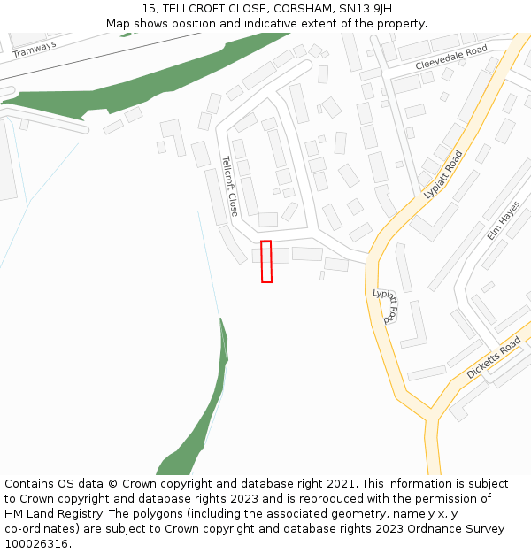 15, TELLCROFT CLOSE, CORSHAM, SN13 9JH: Location map and indicative extent of plot