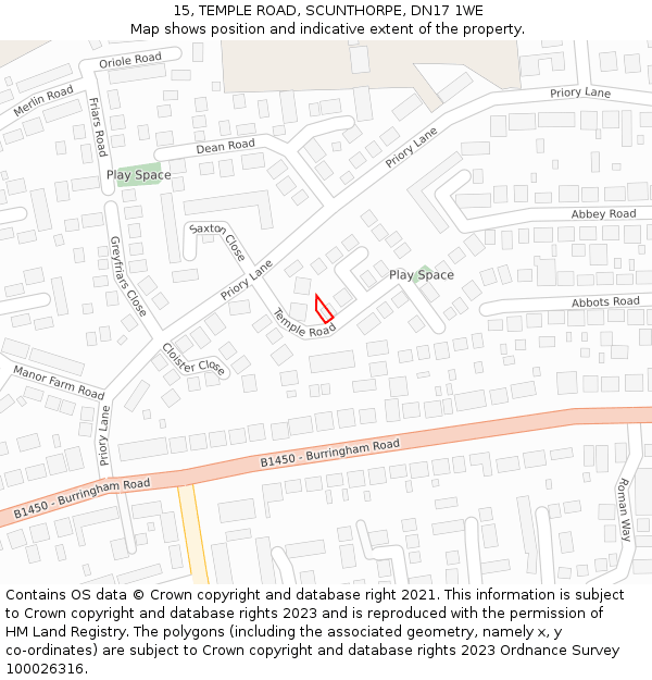 15, TEMPLE ROAD, SCUNTHORPE, DN17 1WE: Location map and indicative extent of plot