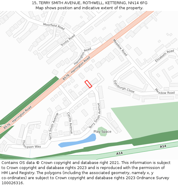 15, TERRY SMITH AVENUE, ROTHWELL, KETTERING, NN14 6FG: Location map and indicative extent of plot