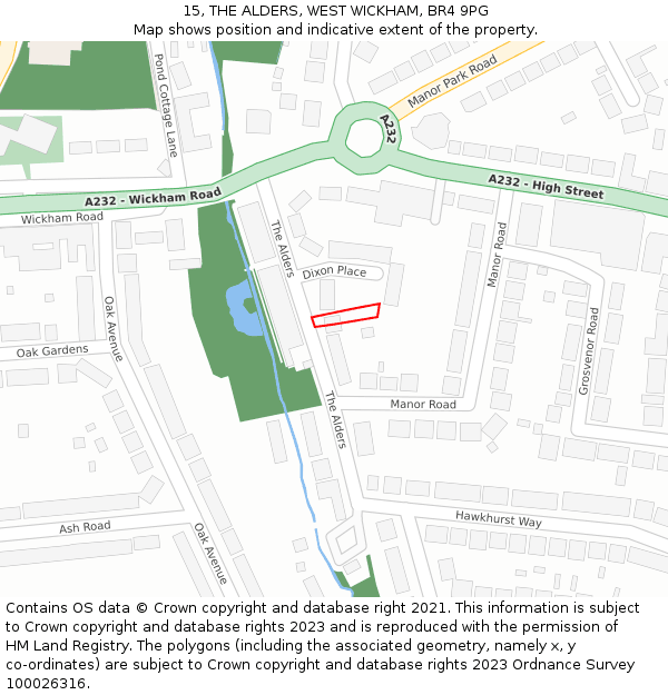 15, THE ALDERS, WEST WICKHAM, BR4 9PG: Location map and indicative extent of plot