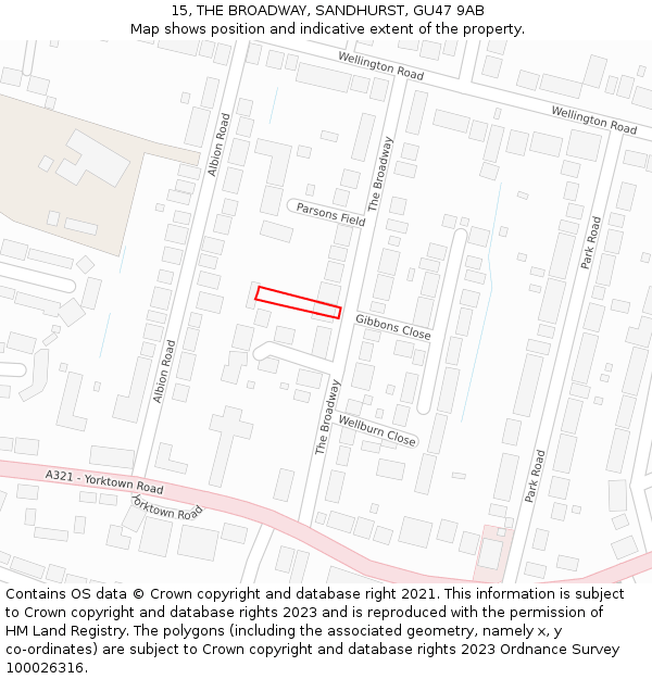 15, THE BROADWAY, SANDHURST, GU47 9AB: Location map and indicative extent of plot