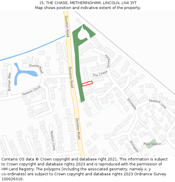 15, THE CHASE, METHERINGHAM, LINCOLN, LN4 3YT: Location map and indicative extent of plot