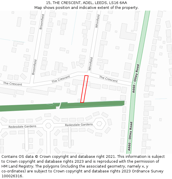 15, THE CRESCENT, ADEL, LEEDS, LS16 6AA: Location map and indicative extent of plot