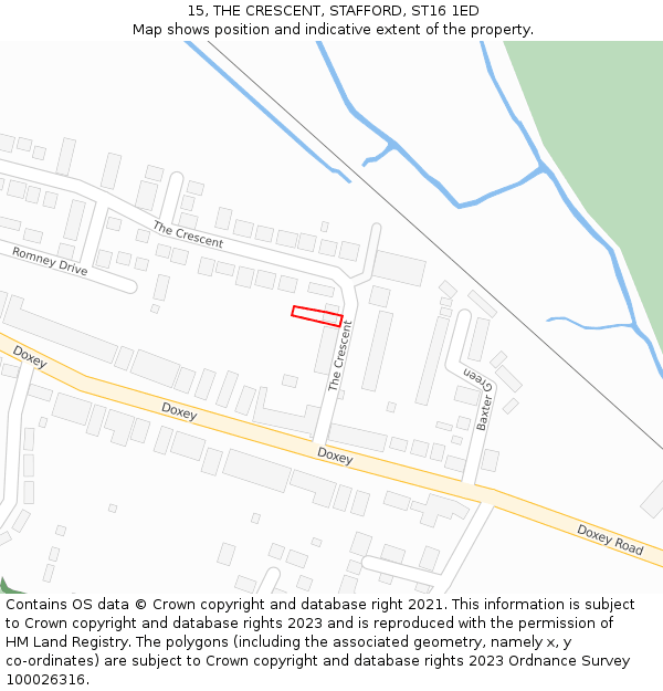 15, THE CRESCENT, STAFFORD, ST16 1ED: Location map and indicative extent of plot