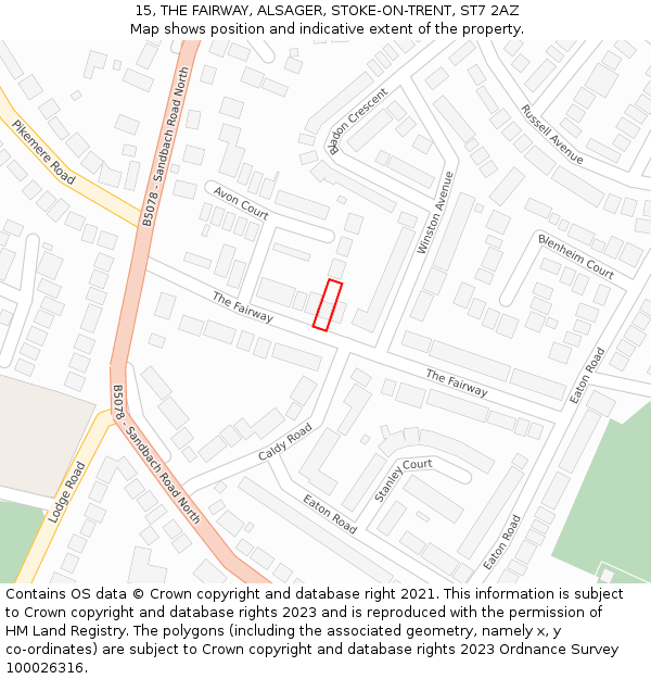 15, THE FAIRWAY, ALSAGER, STOKE-ON-TRENT, ST7 2AZ: Location map and indicative extent of plot
