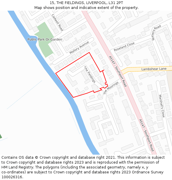 15, THE FIELDINGS, LIVERPOOL, L31 2PT: Location map and indicative extent of plot