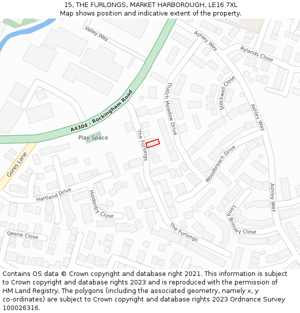 15, THE FURLONGS, MARKET HARBOROUGH, LE16 7XL: Location map and indicative extent of plot