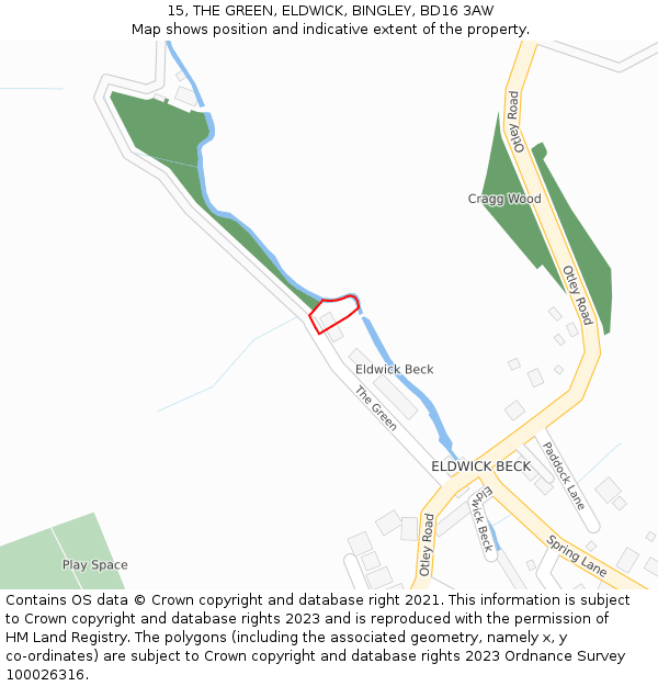 15, THE GREEN, ELDWICK, BINGLEY, BD16 3AW: Location map and indicative extent of plot