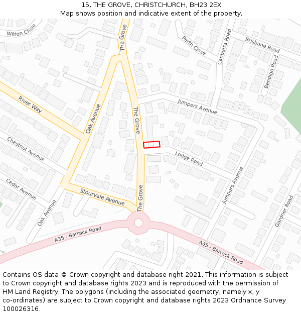 15, THE GROVE, CHRISTCHURCH, BH23 2EX: Location map and indicative extent of plot