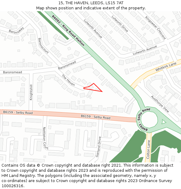 15, THE HAVEN, LEEDS, LS15 7AT: Location map and indicative extent of plot
