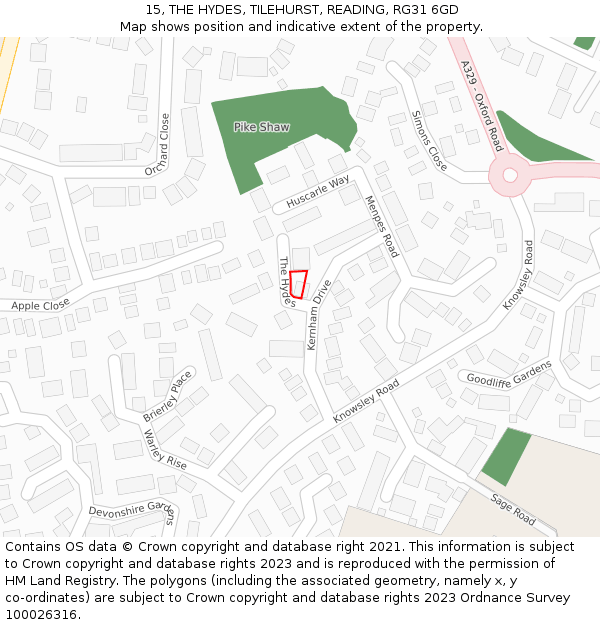 15, THE HYDES, TILEHURST, READING, RG31 6GD: Location map and indicative extent of plot