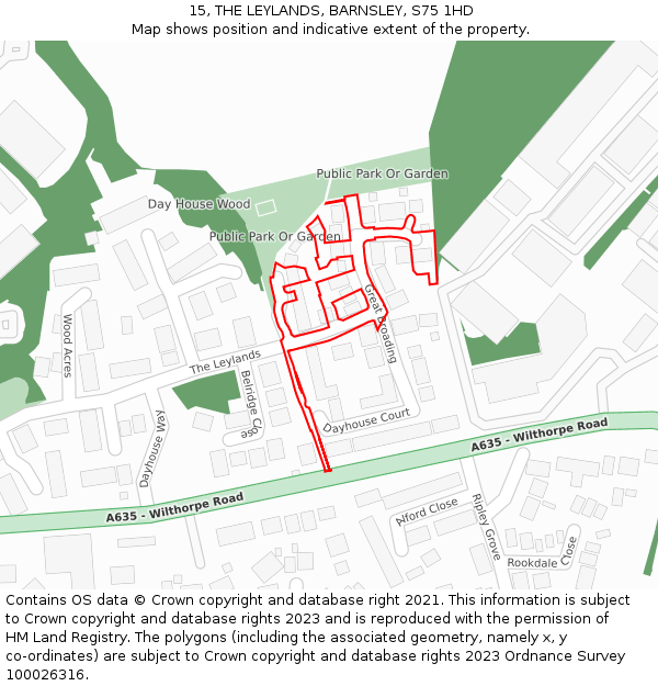15, THE LEYLANDS, BARNSLEY, S75 1HD: Location map and indicative extent of plot