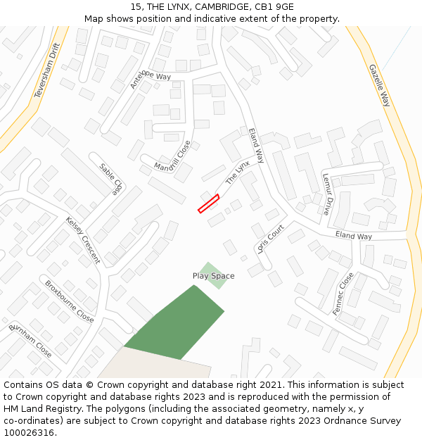 15, THE LYNX, CAMBRIDGE, CB1 9GE: Location map and indicative extent of plot