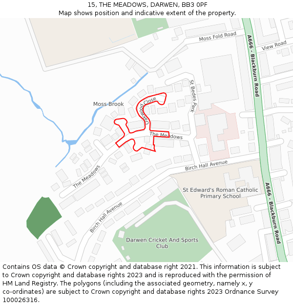 15, THE MEADOWS, DARWEN, BB3 0PF: Location map and indicative extent of plot