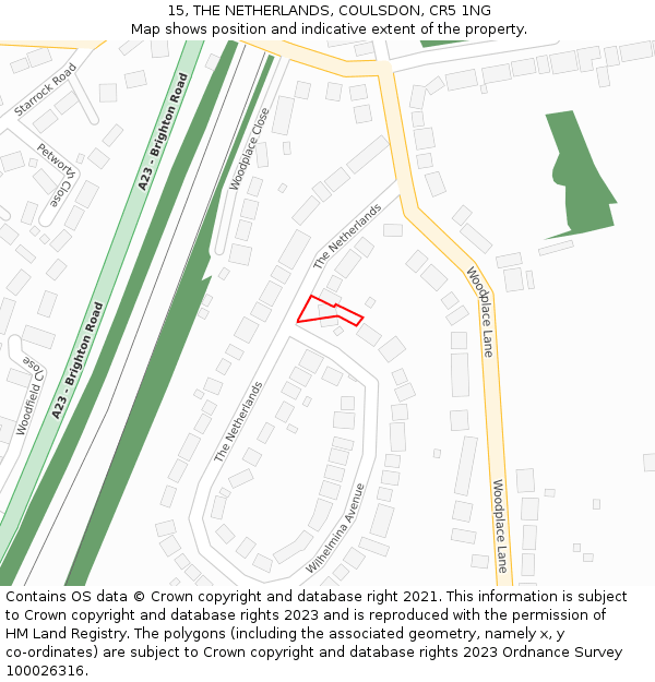 15, THE NETHERLANDS, COULSDON, CR5 1NG: Location map and indicative extent of plot