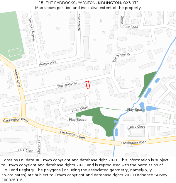 15, THE PADDOCKS, YARNTON, KIDLINGTON, OX5 1TF: Location map and indicative extent of plot