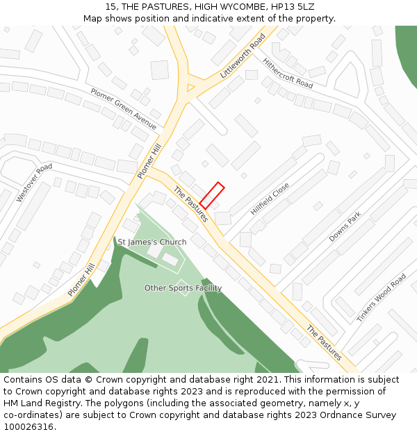 15, THE PASTURES, HIGH WYCOMBE, HP13 5LZ: Location map and indicative extent of plot