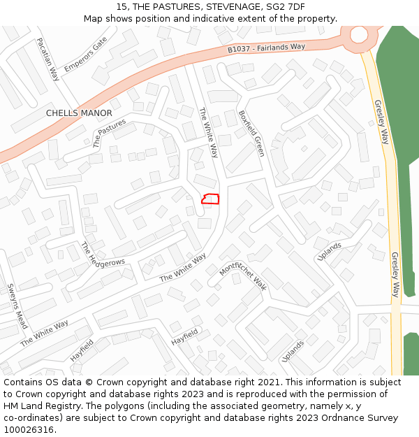 15, THE PASTURES, STEVENAGE, SG2 7DF: Location map and indicative extent of plot