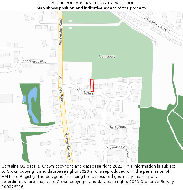 15, THE POPLARS, KNOTTINGLEY, WF11 0DE: Location map and indicative extent of plot